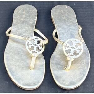 TORY BURCH Miller Leather Gold Thong Sandals Women's Size 9.5 US